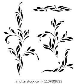 The set of decorative design elements. Floral hand drawn pattern for greeting cards, covers, paper, wallpaper, banners. Swirly art flowers.