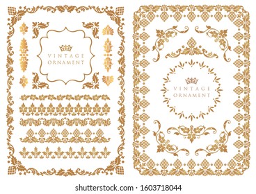 set of decorative design elements. floral frames and borders.