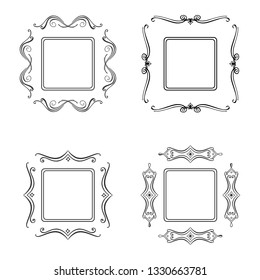 Set of decorative design elements. Four hand-drawn frames. Vector frames with curls on a white background