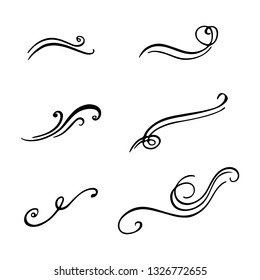 Set of decorative design elements. Hand-drawn curls. Vector scroll embellishment on white.