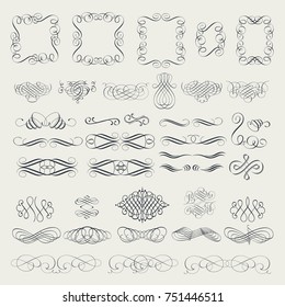 Set of decorative design elements and page decor. Collection of calligraphic elements