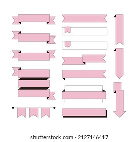 A set of decorative designs such as ribbons, flags and labels in a simple style.