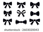 Set of decorative different bow silhouette. Vector illustration