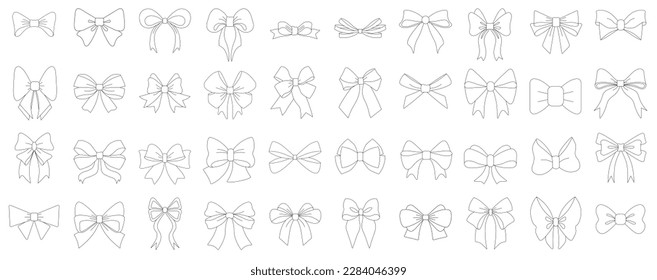 Set of decorative different bow silhouette. Vector illustration icon