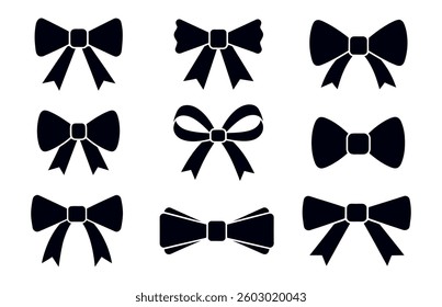 Set of decorative different bow silhouette. Vector illustration