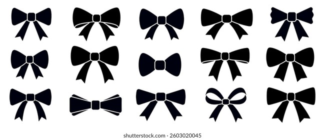 Set of decorative different bow silhouette. Vector illustration