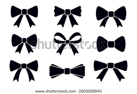 Set of decorative different bow silhouette. Vector illustration