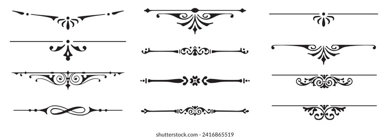 Conjunto de elementos decorativos del separador. Colección florística de borde. Vector.