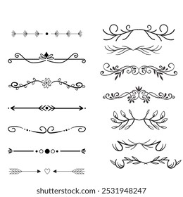 Set of decorative divider elements. Border florish collection. Vector.