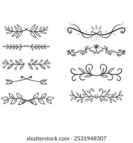 Conjunto de elementos divisores decorativos. Coleção florish da borda. Vetor.