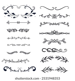 Set of decorative divider elements. Border florish collection. Vector.