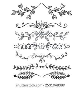 Conjunto de elementos divisores decorativos. Coleção florish da borda. Vetor.