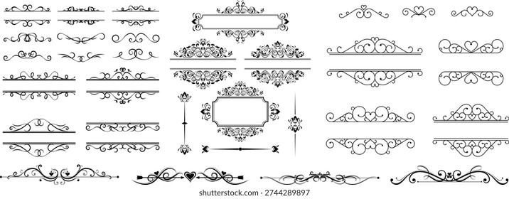 Set of decorative divider elements. Border flourish collection. Divider ornament, borders, doodle, separators, page dividers, header