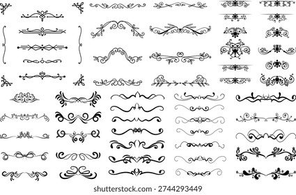 Set of decorative divider elements. Border flourish collection. Divider ornament, borders, doodle, separators, page dividers, header