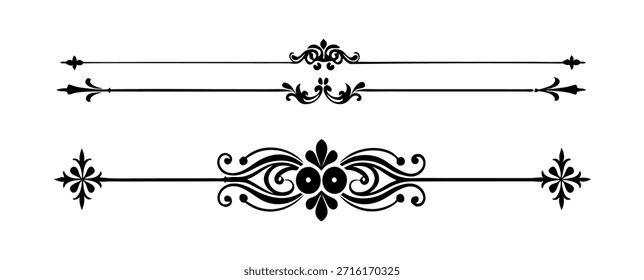 Conjunto de Elementos divisores decorativos ilustración en blanco y negro