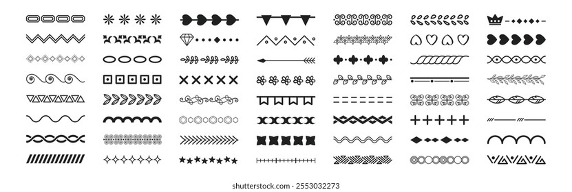 Conjunto de Elementos divisores decorativos marco de borde de línea. Separadores de líneas, bordes, divisores de Antiguas, Elementos de subrayado