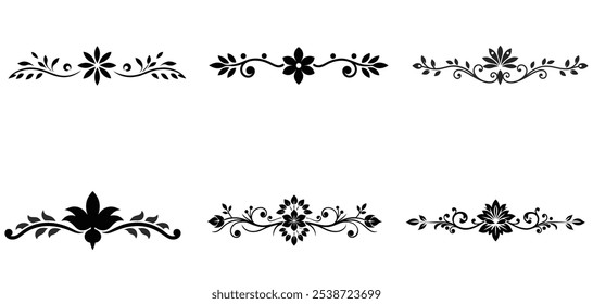 A Set of Decorative Divider Line Symmetric Ornamental Border Floral Motif Abstract Flourish Filigree Elements