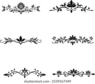 A Set of Decorative Divider Line Symmetric Ornamental Border Floral Motif Abstract Flourish Filigree Elements