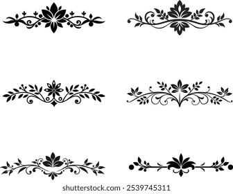 A Set of Decorative Divider Line Symmetric Ornamental Border Floral Motif Abstract Flourish Filigree Elements