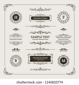 Set of Decorative Divider, Monogram, & Frame Element. For any purpose of your designs such us certificate, invitation, print designs, web designs, etc.