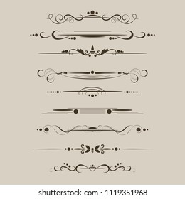 Set of decorative dividers, design heraldic elements and ornamental vintage decoration. Vector illustration