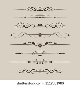 Set of decorative dividers, design heraldic elements and ornamental vintage decoration. Vector illustration