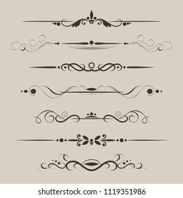 Set of decorative dividers, design heraldic elements and ornamental vintage decoration. Vector illustration