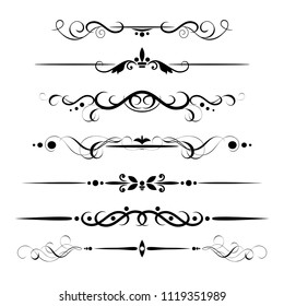 Set of decorative dividers, design heraldic elements and ornamental vintage decoration. Vector illustration