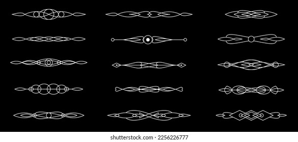 Set of decorative dividers. Design text separators. Page decors. Geometric shapes. Decorative elements. Vector illustration.