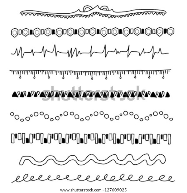 Set Decorative Dividers Illustration Doodle Border Stock Vector