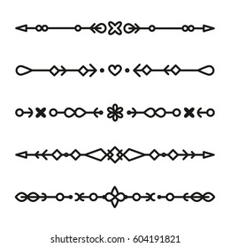 Set of decorative dividers tribal style vector isolated