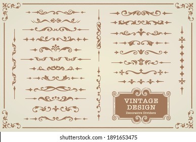 Set of decorative dividers in vintage style. Vector illustration.