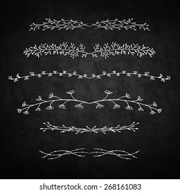 set of decorative doodle branches. Six different branches and symmetrical reflection. Kraft chalkboard