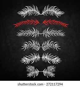 set of decorative doodle branches. six different branches and symmetrical reflection. Black background