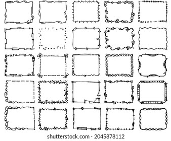 A set of decorative Doodle frames. A shadow. Graphic line. Rectangular sublimations.Black. Ornaments, strokes, curls and lines. Making gifts, packaging. Creating a mask in digital design.