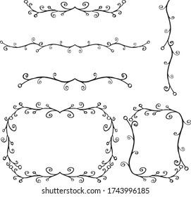 Set of decorative drawn floral borders and frames
