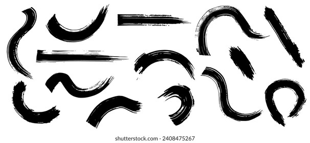 Set of decorative dry brush strokes.Abstract elements.Vector graphics.