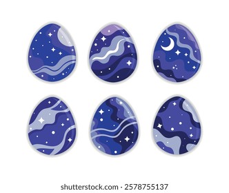 Set of Decorative Easter Eggs with Night Sky Patterns