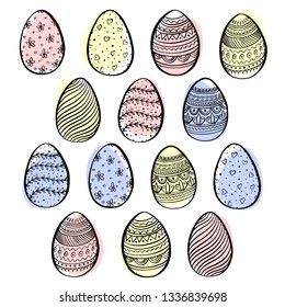 Set of decorative easter eggs with pattern. Vector illustration.