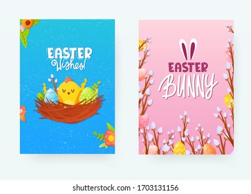 Set of decorative Easter holiday ad backgrounds. Vector poster designs for greeting and advertising products.