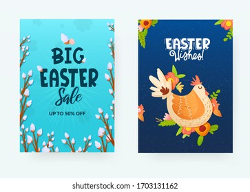 Set von dekorativen Osterferien und Hintergründen. Vektorillustration-Poster-Designs für Gruß- und Werbeprodukte.