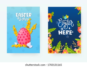 Conjunto de decorativos de vacaciones de Pascua y fondos. Diseños de póster vectorial para productos publicitarios y de bienvenida.