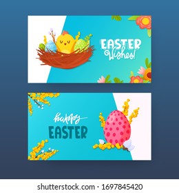 Set of decorative Easter holiday backgrounds. Vector banner designs for greeting and advertising products.