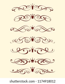 Set decorative element with crown.Brown on beige .