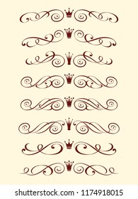 Set decorative element with crown.Brown on beige .