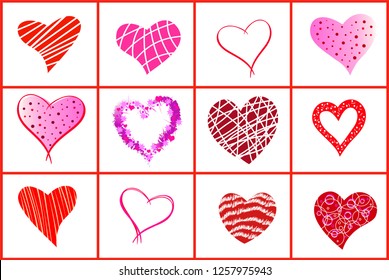 Set decorative element in the form of a heart. Vector isolated illustration.