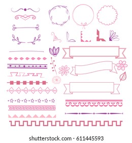 set of decorative elements for baby shower invitation card. page decoration elements