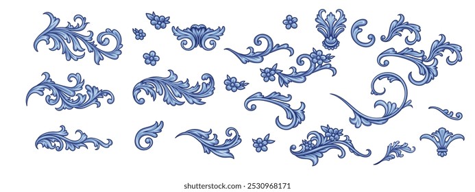 Set of decorative elements in Baroque style	