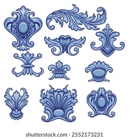 Set of decorative elements in Baroque style