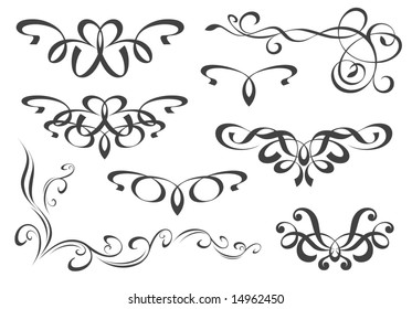 A Set of Decorative Elements. Black-and-white composition of various ornaments are created in the form of vector graphics.